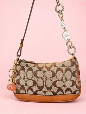 Coach Brown Signature Canvas Mini Shoulder Bag with Tan Trim OBO